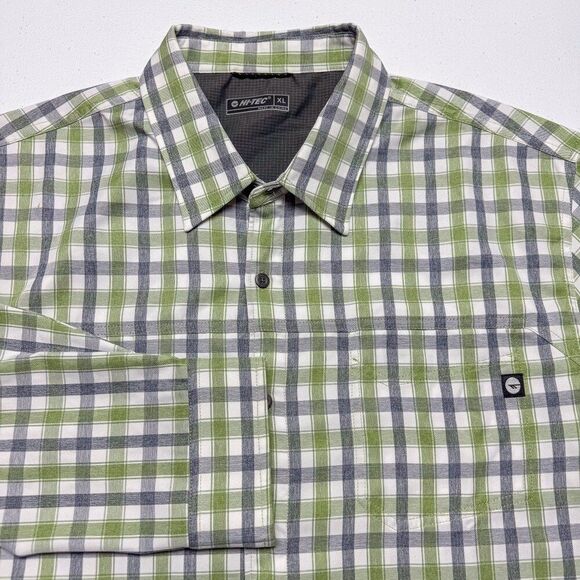 Hi Tec Shirt Men XL Green Gray Plaid Business Casual Modern Office Career Preppy - Picture 1 of 13